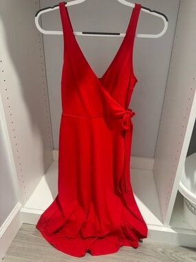 Express Red Wrap-Style Midi Dress XS